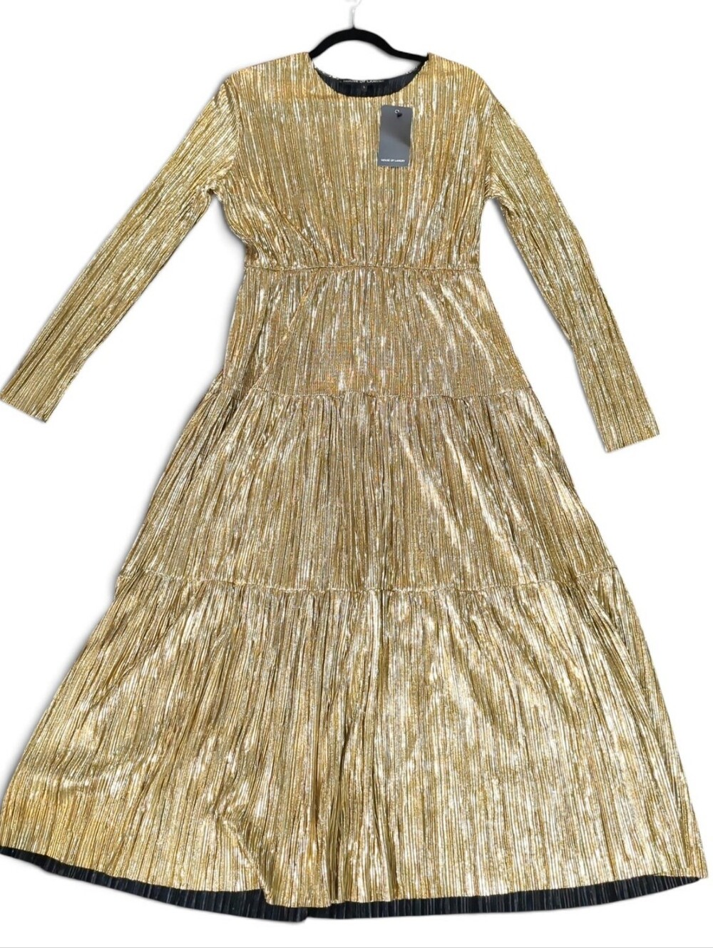 NWT House Of Lancry Metallic Gold Satin Dress